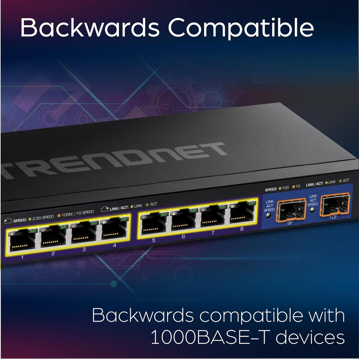 TRENDnet Switch Inteligente TEG-3102WS, 10 Puertos (8 x 2.5GBASE-T + 2 x SFP+ 10G), Carcasa Metálica, Compatible NDAA/TAA, Garantía de por Vida