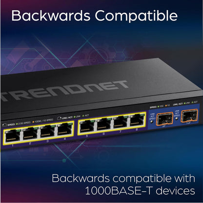 TRENDnet Switch Inteligente TEG-3102WS, 10 Puertos (8 x 2.5GBASE-T + 2 x SFP+ 10G), Carcasa Metálica, Compatible NDAA/TAA, Garantía de por Vida
