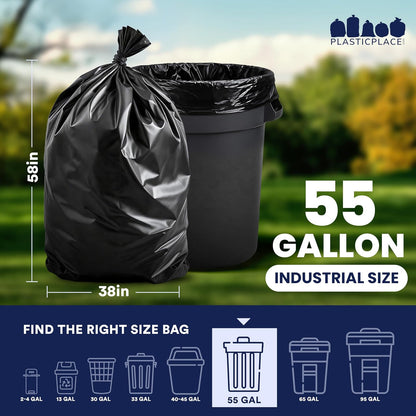 Plasticplace 55-60 gallon Trash Bags, 2.0 Mil, 38"W x 58"H, Black, 100/ Case