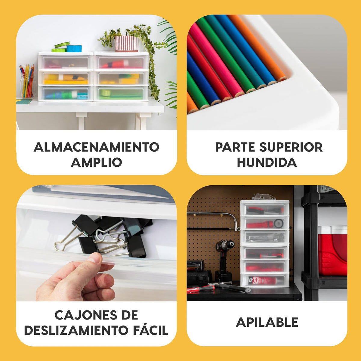 IRIS USA Paquete de 2 Organizadores de 3 Cajones Medianos, Blanco | Organiza artículos de oficina, papelería, maquillaje, manualidades y esenciales diarios en el escritorio
