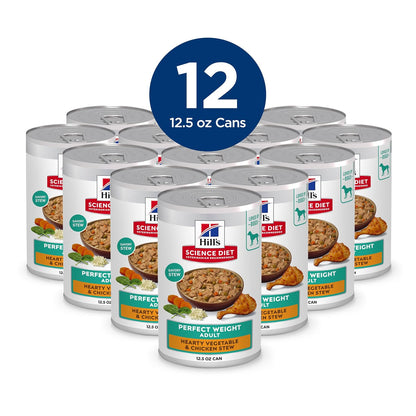 Hill's Science Diet Alimento Húmedo Perro Perro Peso Perfecto 12 Pack 354G | Alimento húmedo Hill's para perro, control de peso, músculos magros, fibras naturales de saciedad