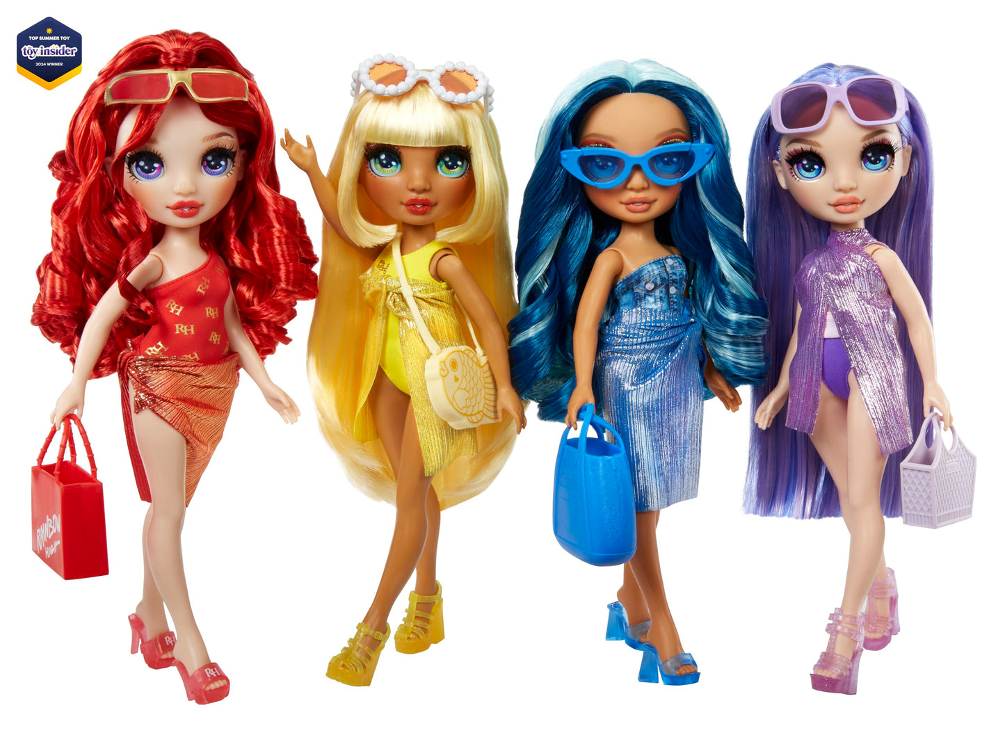 Rainbow High Swim & Style - Skyler (Azul) - Muñeca de 28 cm con Pareo para más de 10 Estilos - Traje de baño removible, Sandalias, Accesorios - para niños y niñas - Edades: 4-12 años