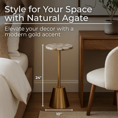 Sagebrook Home - Mesa Auxiliar de Hierro Dorado de 61 cm de Alto con Tapa de ágata de Borde Pulido para decoración contemporánea y glamorosa para Sala de Estar u Oficina