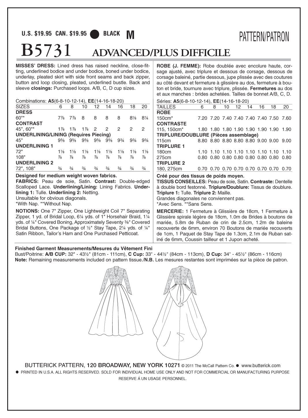 BUTTERICK PATTERNS B5731 Vestido de Mujer Talla A5 (6-8-10-12-14)