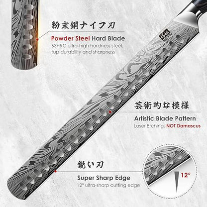 Cuchillo para pechuga SHAN ZU de acero en polvo, cuchillo para trinchar de 30 cm para cortar carne, pavo y barbacoa, cuchillos para rebanar con mango ergonómico de madera de pakka