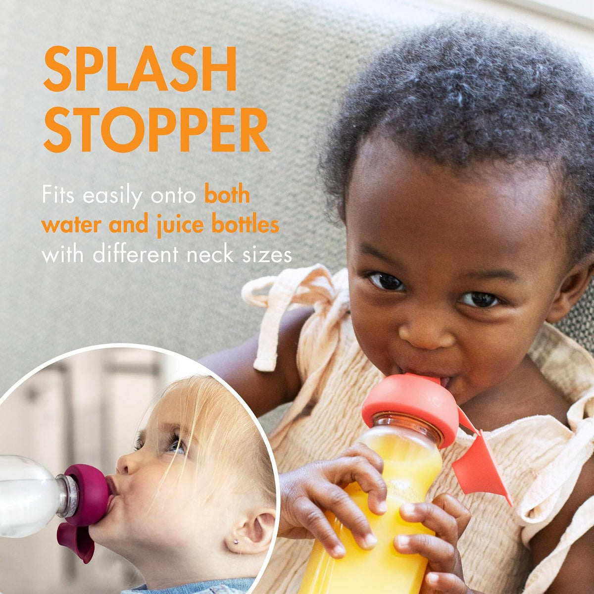 Boon Snug Sip - Tapones universales para botellas de agua y jugo, tapas de | Botellas de agua y jugo, tapas de conversión de boquilla suave, válvulas a prueba de derrames, cubiertas de botella de