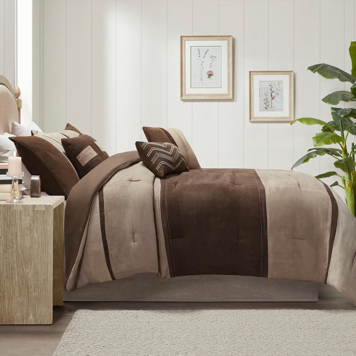 Madison Park Palisades - Juego de edredón Moderno de Gamuza sintética, diseño de Rayas para Todas Las Estaciones, Ropa de Cama acogedora Alternativa de plumón con Fundas a Juego, Almohadas
