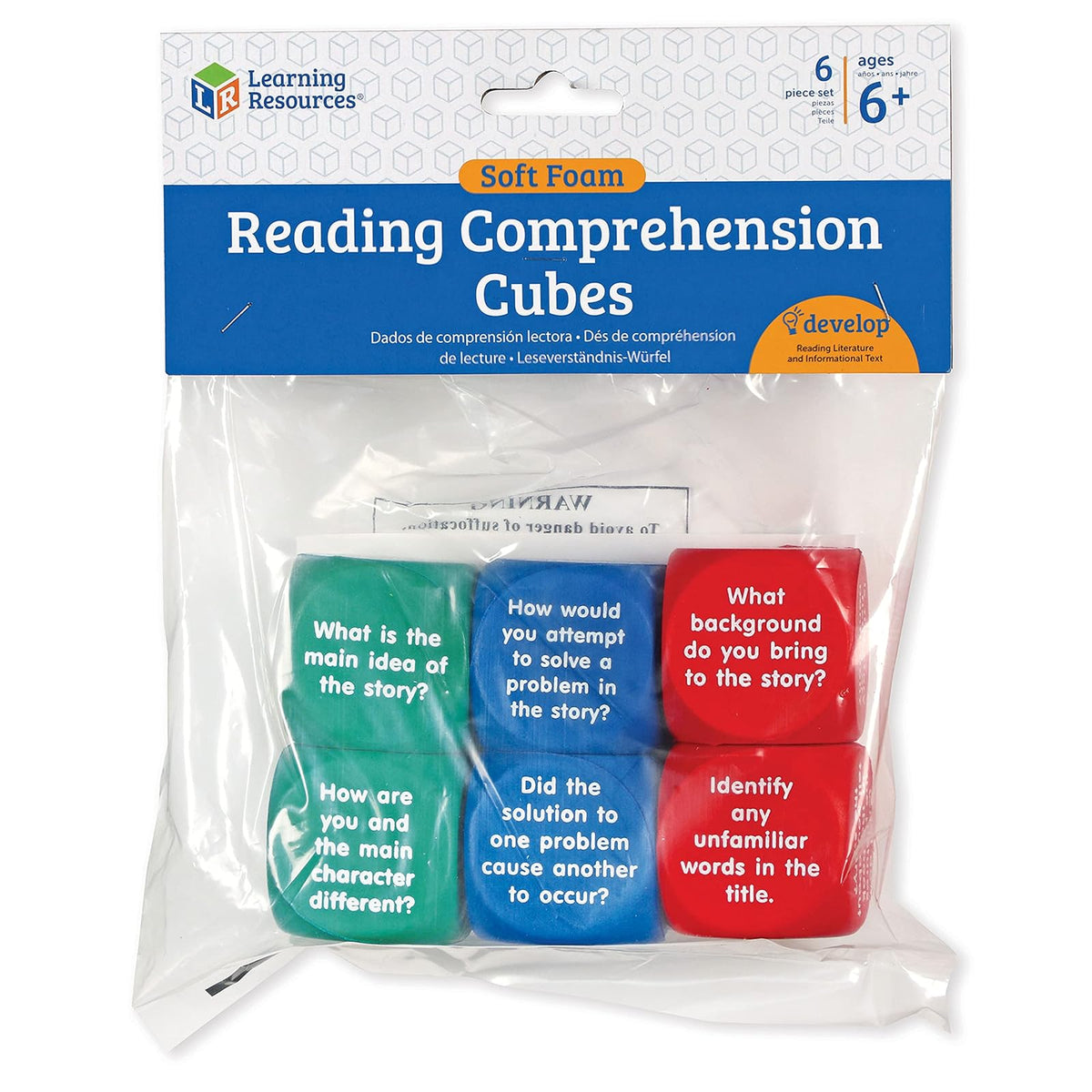 Learning Resources Reading Comprehension Cubes - 6 Piezas, Edades 6+ años Ingles para Niños, Material Didactico para Niños en Ingles