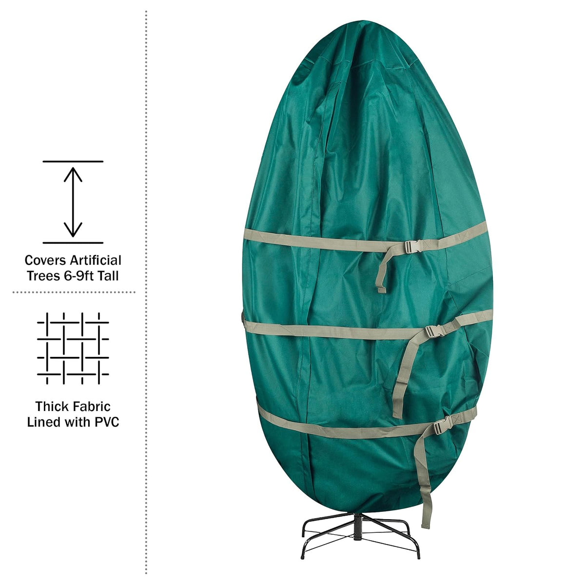 Tiny Tim Totes - Bolsa de almacenamiento para árbol de Navidad con cierre vertical para árboles artificiales de 9 pies con correas de hebilla y cincha (verde)