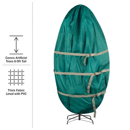 Tiny Tim Totes - Bolsa de almacenamiento para árbol de Navidad con cierre vertical para árboles artificiales de 9 pies con correas de hebilla y cincha (verde)