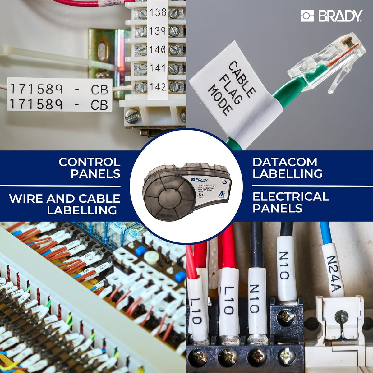 Brady PermaSleeve mangas termorretráctiles para marcar cables de poliolefina (M21-187-C-342) - Mangas negras sobre blancas - Compatible con impresoras BMP21-PLUS, IDPAL y LABPAL - 7 pies de largo, 0.645 pulgadas de ancho