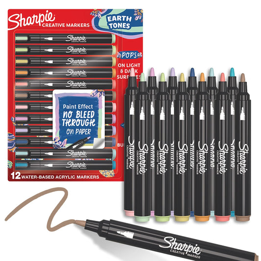 Sharpie Marcadores Creativos, Marcadores Acrílicos a Base de Agua, Tonos de la Naturaleza, Punta de Bala, Colores Surtidos, 12 Unidades