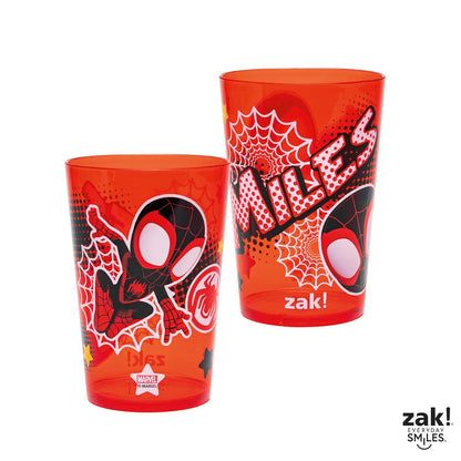 Zak Designs Marvel Spider-Man - Juego de vasos anidables para el hogar, vasos de plástico sin BPA de 14.5 onzas, paquete de 4 (Spidey and His Amazing Friends)
