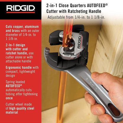 RIDGID - Cortatubos RIDGID 118 para Cobre, Herramienta 2 en 1 para Espacios Reducidos, Corte Preciso y Compacto