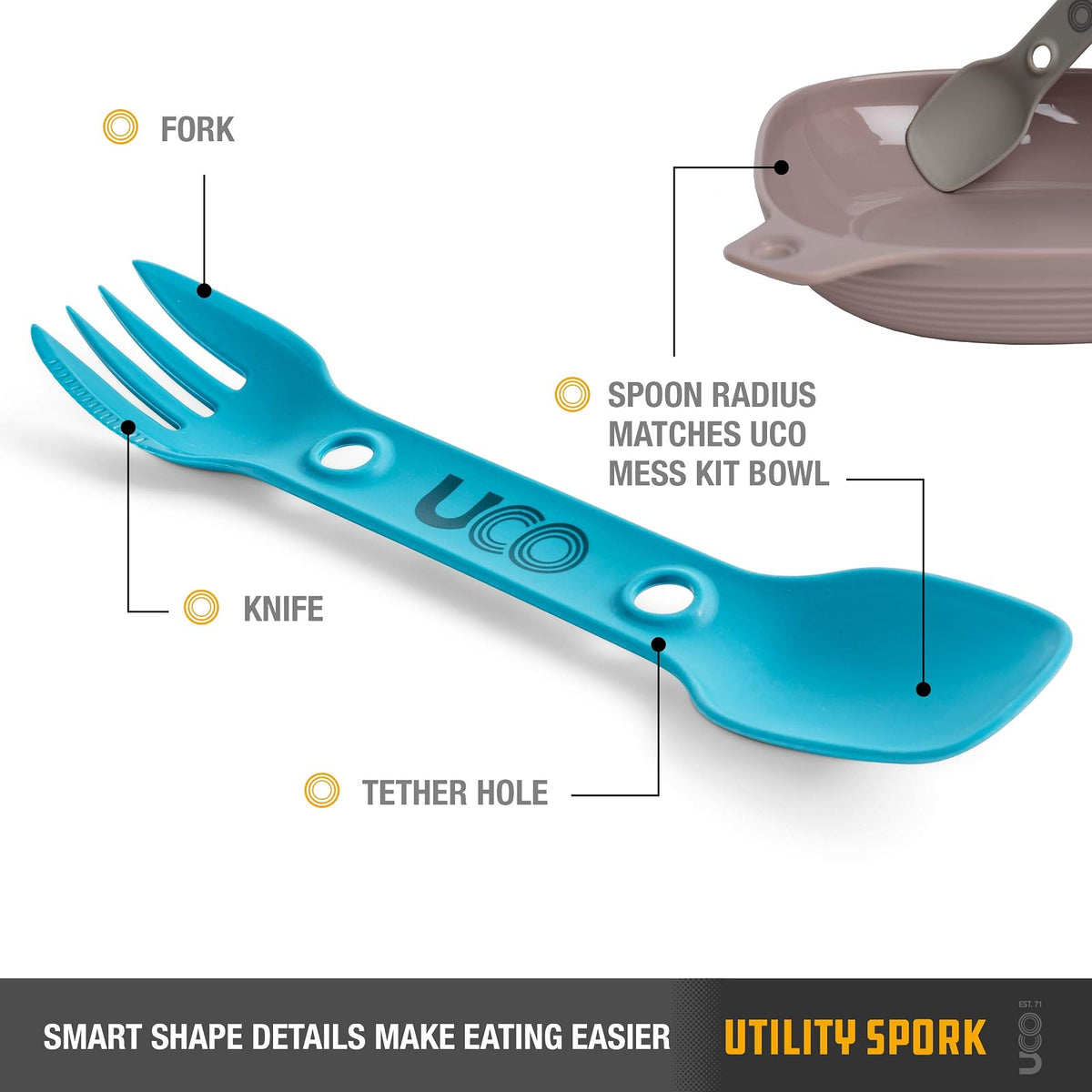UCO Utility Spork 3 en 1 Combo Cuchara-Tenedor Cuchillo utensilio de Camping, Paquete de 4