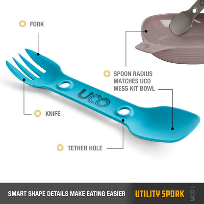 UCO Utility Spork 3 en 1 Combo Cuchara-Tenedor Cuchillo utensilio de Camping, Paquete de 4