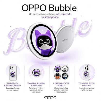 OPPO Bubble E-Badge para Celulares, Selfies con Cámara Trasera, Control Remoto hasta 10 m, Pantalla AMOLED de 1.7", Diseños Personalizables y Conexión Bluetooth 5.2