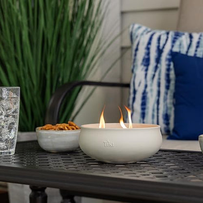 TIKI - Juego de 2 velas de citronela, tazón de cera blanca de 7 pulgadas con acabado de hormigón, velas decorativas al aire última intervensión para patio, terraza, jardín, patio trasero y camping