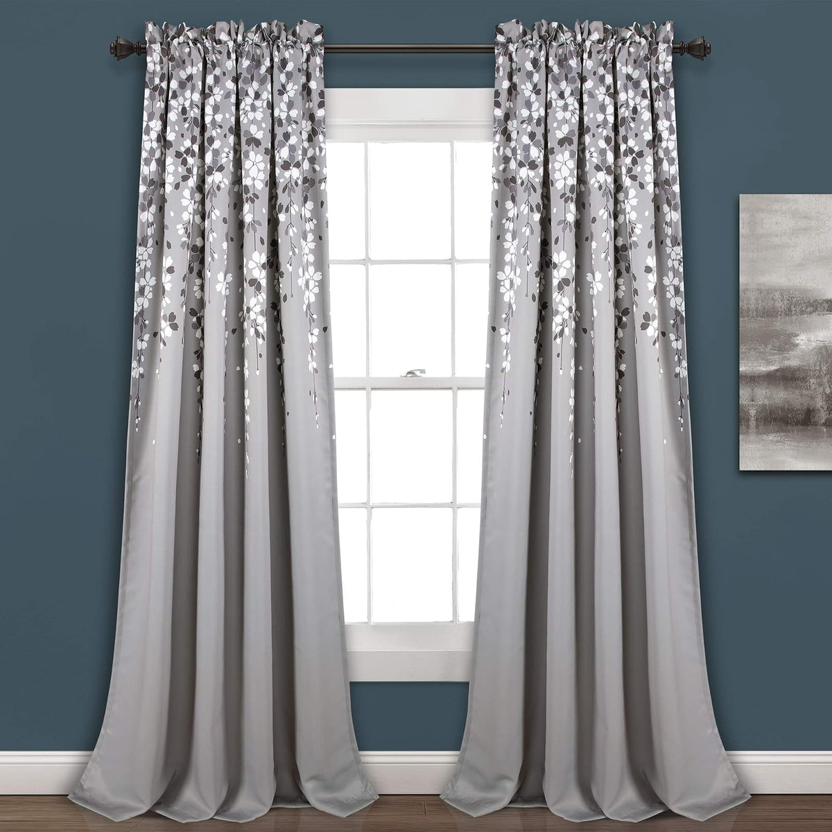 Lush Decor Cortinas Florales con Filtro de Luz, Azul Marino - 132.1An x 213.4Al cm (2 Paneles) - Gris