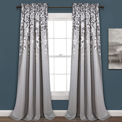 Lush Decor Cortinas Florales con Filtro de Luz, Azul Marino - 132.1An x 213.4Al cm (2 Paneles) - Gris