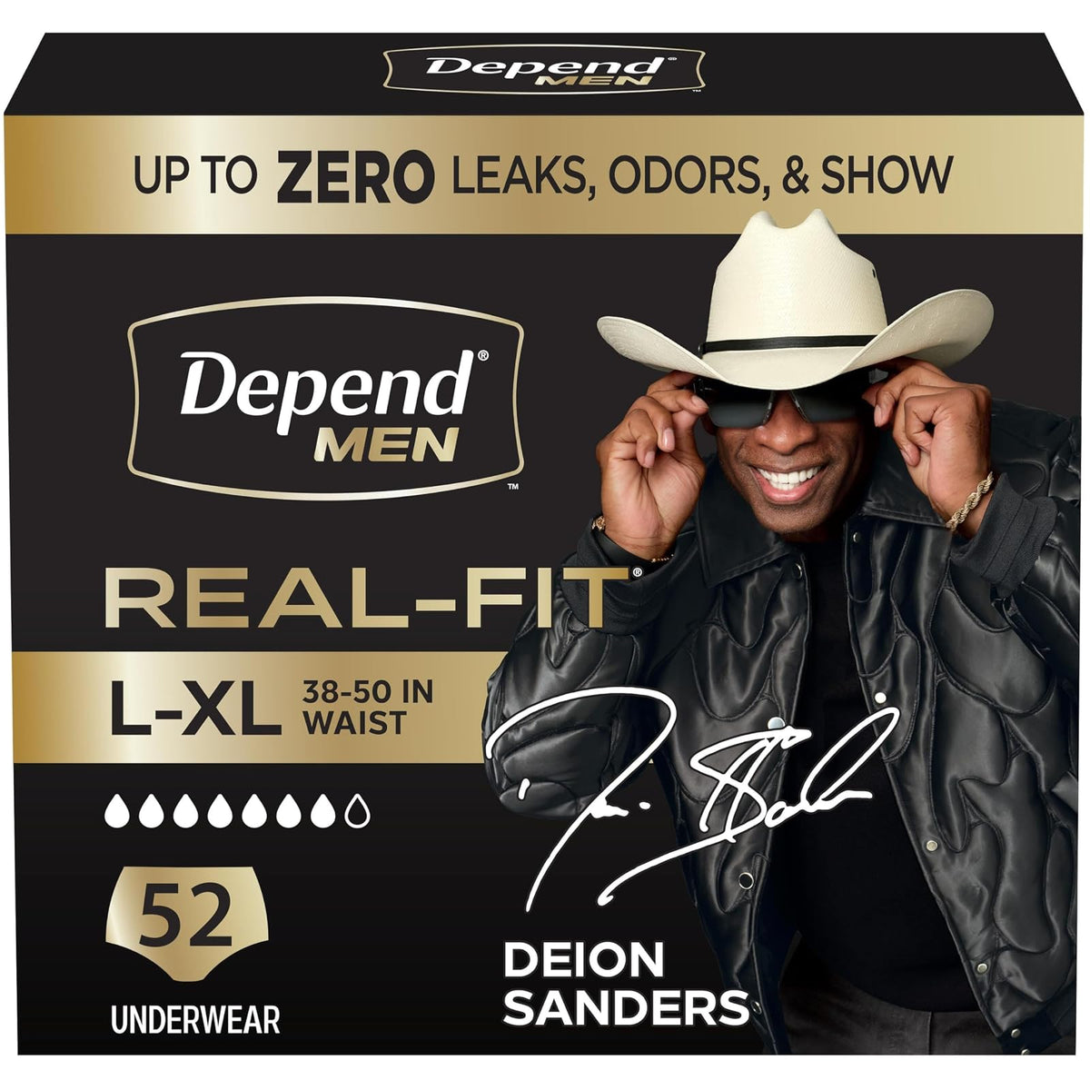 Depend Real Fit Incontinence Maximum Absorbency Briefs for Men, Large/X-Large, 52 Count, Black,