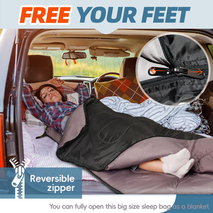 MEREZA - Saco de Dormir de Invierno de 0 Grados para Adultos y niños con Almohada, Saco de Dormir para Clima frío para 4 Estaciones, Camping, Senderismo, mochilero, Sacos de Dormir para Grandes y