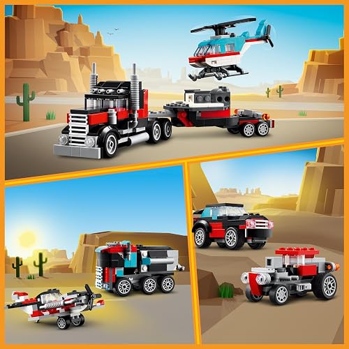 LEGO Creator Camión Plataforma con Helicóptero Set 3en1 con vehículos de Juguete 31146