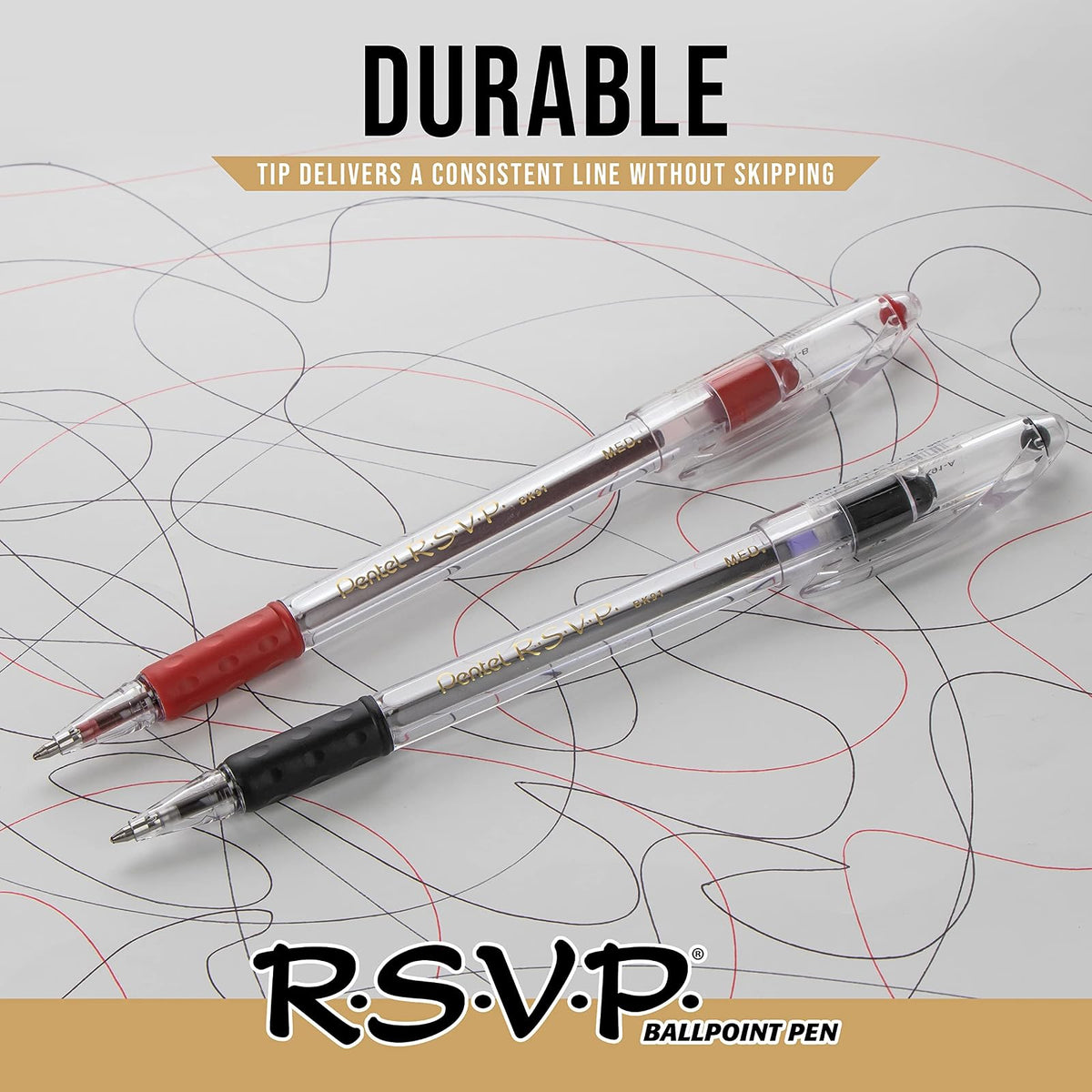 Pentel R.S.V.P. Ballpoint Pen, Fine Line, Red Ink, 5 Pack (BK90BP5B)