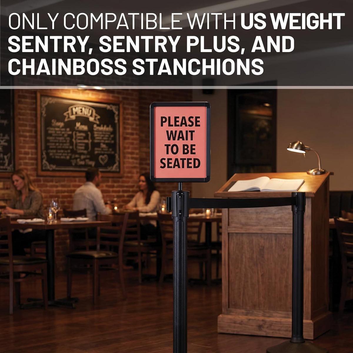 US Weight Plastic Stanchion Sign Holder with Plexiglass Covers for USW ChainBoss and Sentry Stanchions