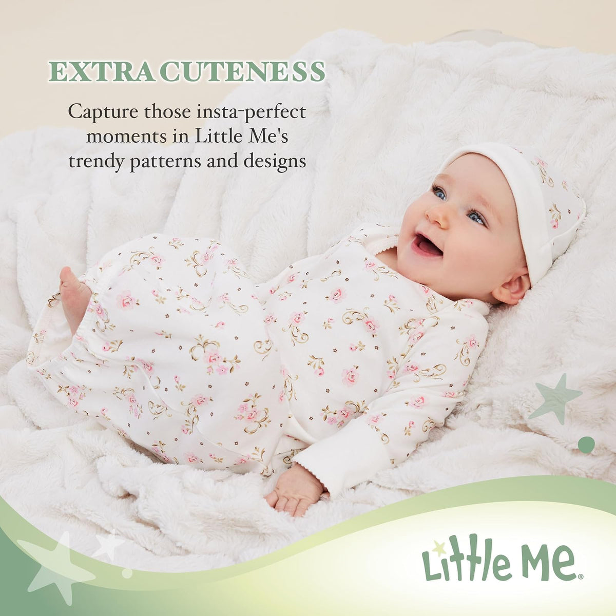 Little Me - Conjunto de camisón y Gorra para niña de 2 Piezas