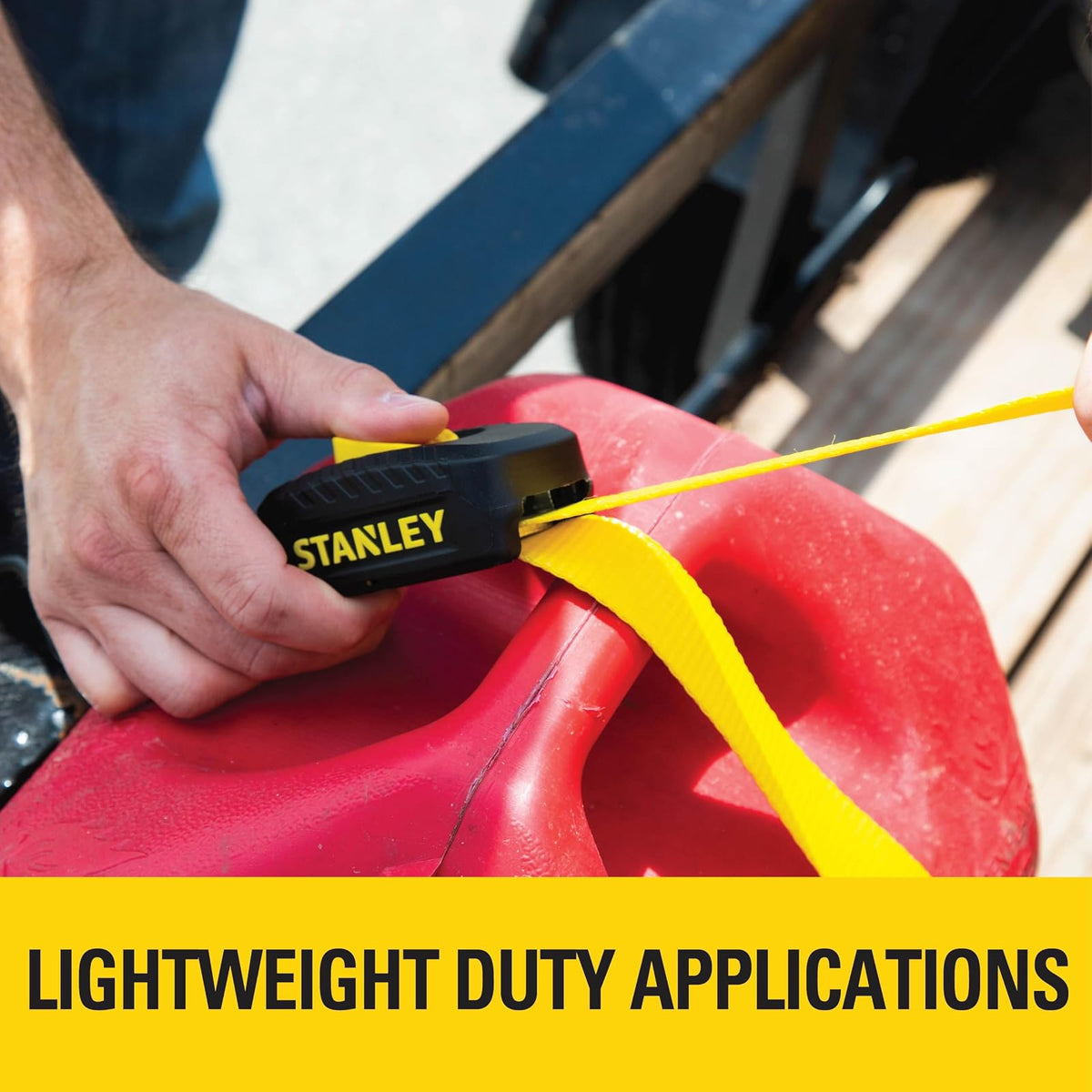 STANLEY S2001 - Correas de Amarre con Hebilla de Leva de 1 Pulgada x 10 pies, Color Negro y Amarillo - Carga de Trabajo Segura de 400 Libras, Resistencia a la Rotura de 1 Libra, Paquete de 2