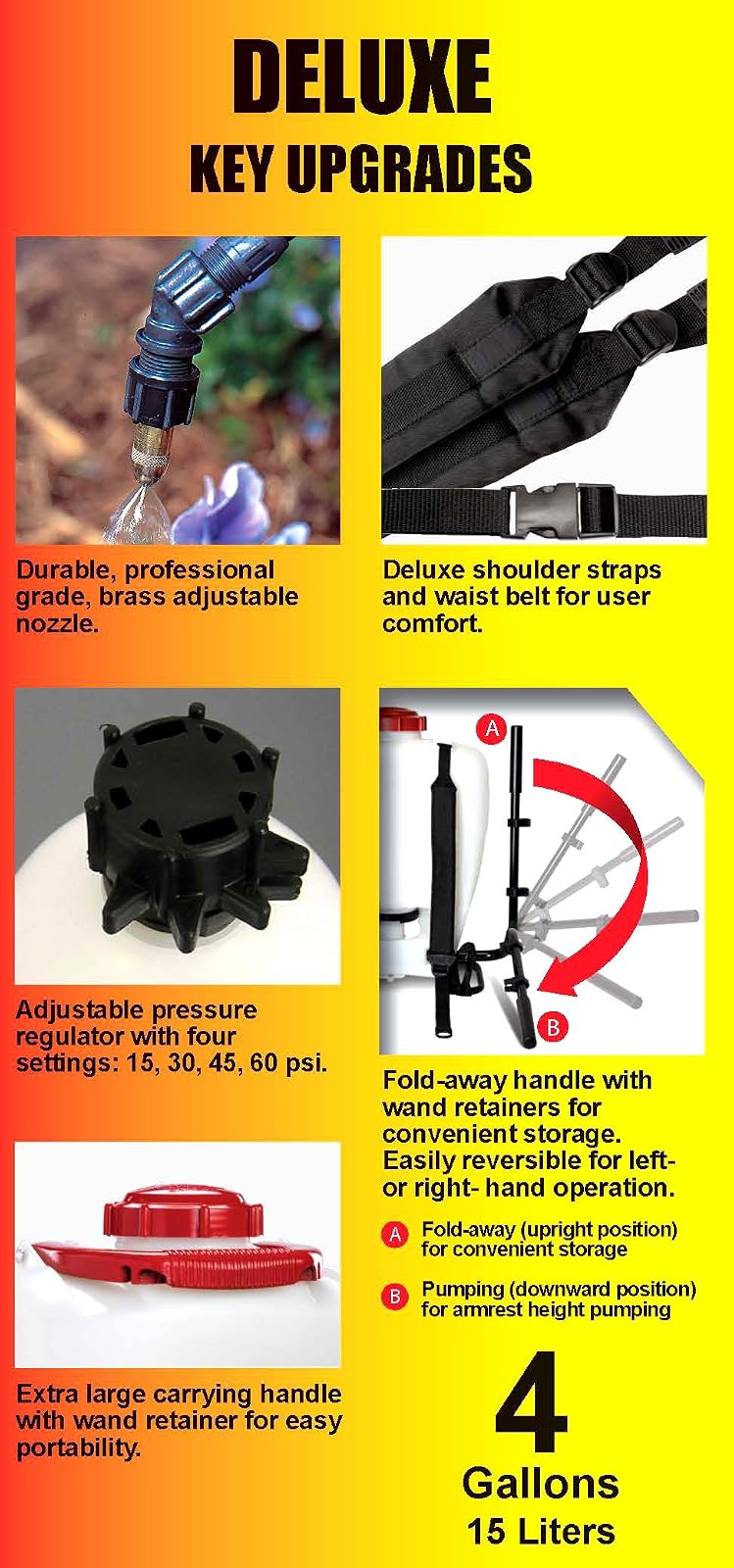 SOLO 425-Deluxe - Mochila de pistón Profesional de 4 galones con Correas Acolchadas de Lujo
