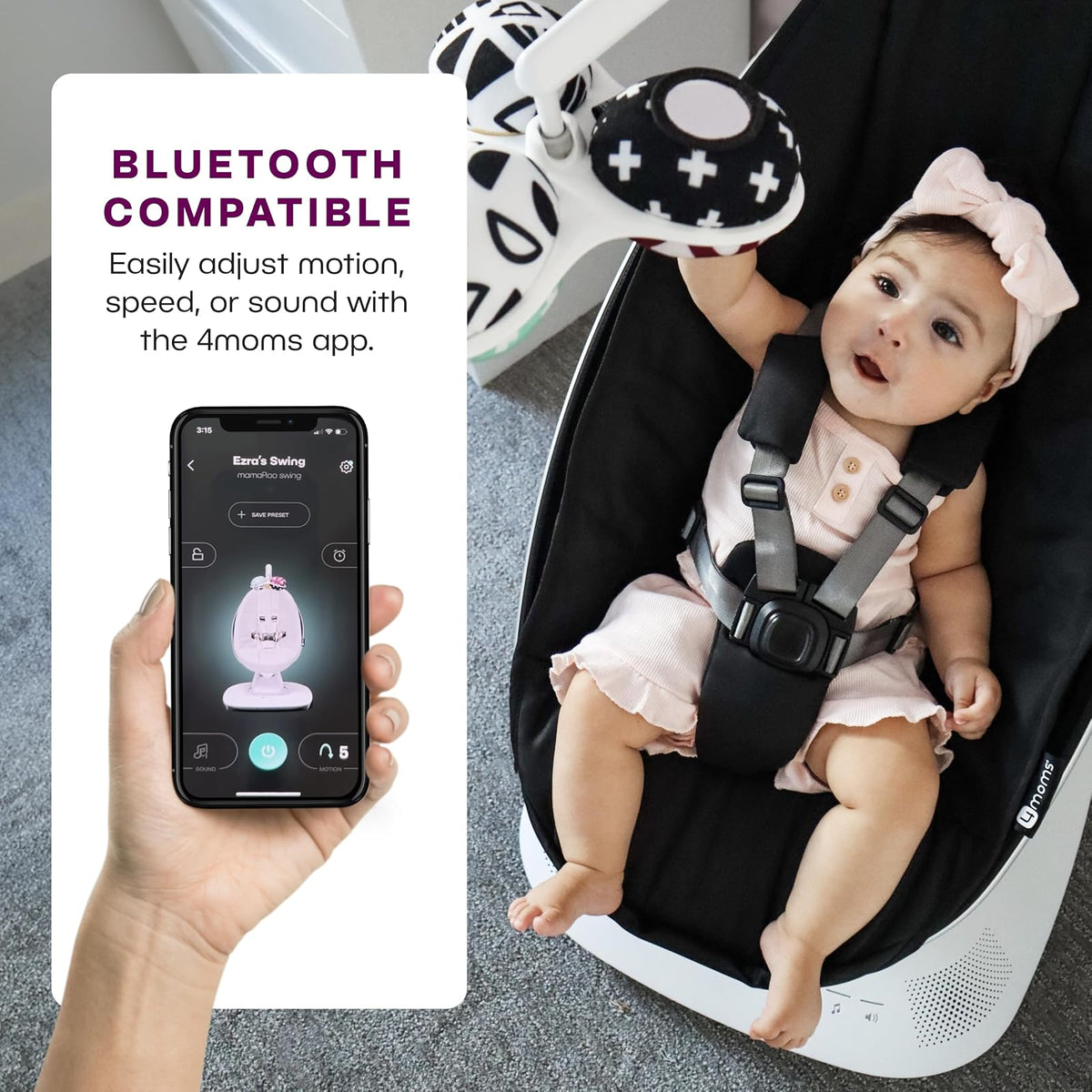4moms MamaRoo - Columpio para bebé multimovimiento, Bluetooth habilitado con 5 movimientos únicos, color negro