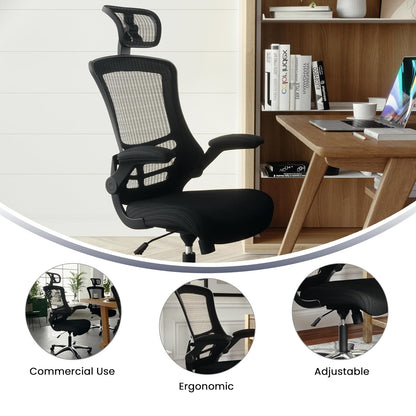 Flash Furniture High-Back Black Mesh Swivel Ergonomic Executive Office Chair with Flip-Up Arms and Adjustable Headrest
