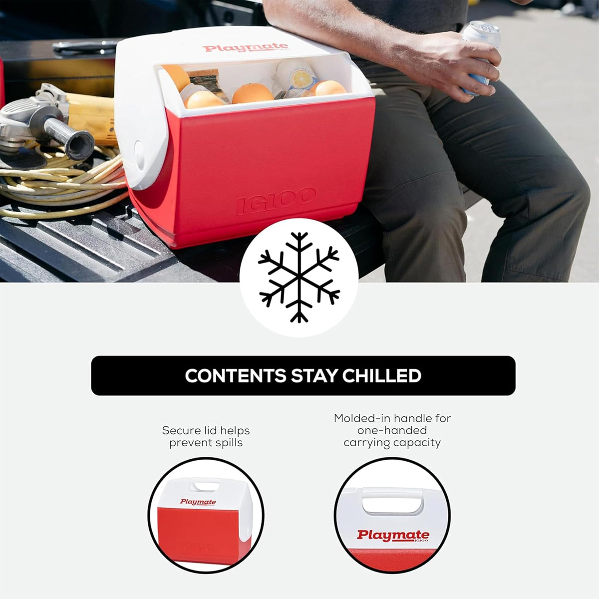 Igloo Playmate Elite Cooler Rojo/Blanco, 16 Qt | Baúl de hielo aislado, capacidad para 30 latas, diseño de tienda de campaña, tapa de botón, asa de transporte moldeada