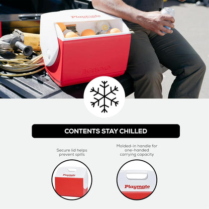 Igloo Playmate Elite Cooler Rojo/Blanco, 16 Qt | Baúl de hielo aislado, capacidad para 30 latas, diseño de tienda de campaña, tapa de botón, asa de transporte moldeada