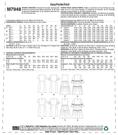 McCall's Patterns McCall's Patterns Vestido plisado hasta la rodilla para mujer, tallas 6-14, patrón de costura, blanco