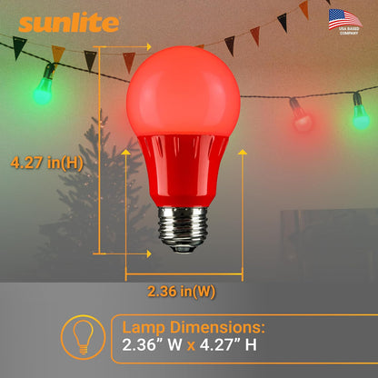Sunlite 80148 Red LED A19 3 Watt Medium Base 120 Volt UL Listed LED Light Bulb, last 25,000 Hours