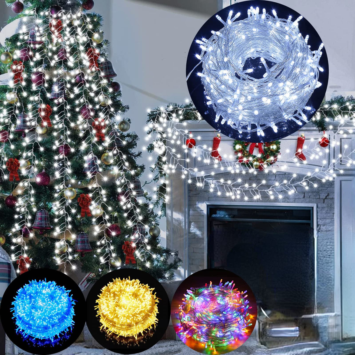 DOSYU Luces Navideñas LED 10 m, 200 LED, 8 Modos, IP44 - 10M 200LED - Blanco frío