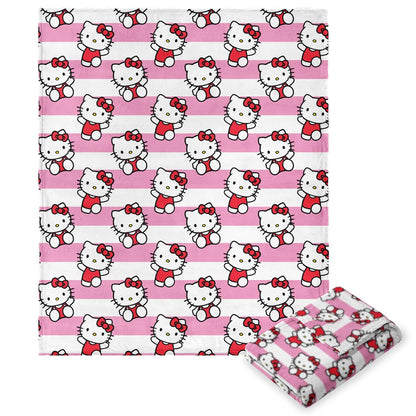 Northwest Hello Kitty Manta de Seda al Tacto, 46 x 60 Pulgadas - 50" x 70" - Lazo y rayas