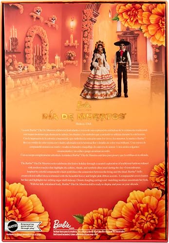 Barbie Signature Día de Muertos, Muñeca de Colección con Vestido, Corona de Cempasúchil, Maquillaje de Calavera, Base y Certificado, para 6 años en adelante