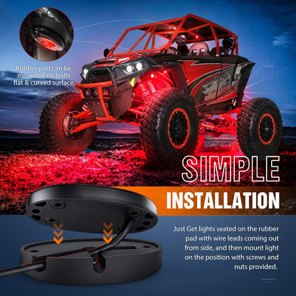 Nilight - Juego de 4 Luces LED de Roca para Ruedas subidas, Impermeables, para Exteriores, bajo la carrocería, Luces Laterales para Automóvil, camión, camionetas, ATV, UTV, SUV, Motocicleta, Barco, Color