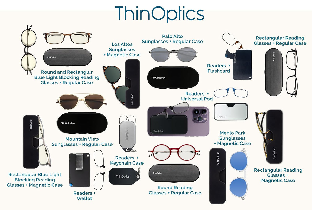 ThinOptics Reading Glasses + Black Universal Pod Case | Classic Collection, Black Frames, 1.50 Strength - Bookstore Featured Product