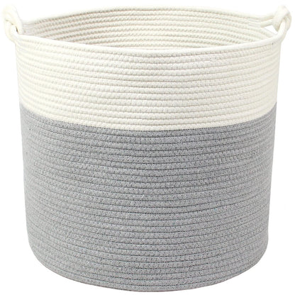 Casaphoria - Cesta de cuerda de algodón tejida con asa para recámara, cesta redonda de almacenamiento para baño, cesta de manta grande para sala de estar, cesta de lavandería alta tejida para