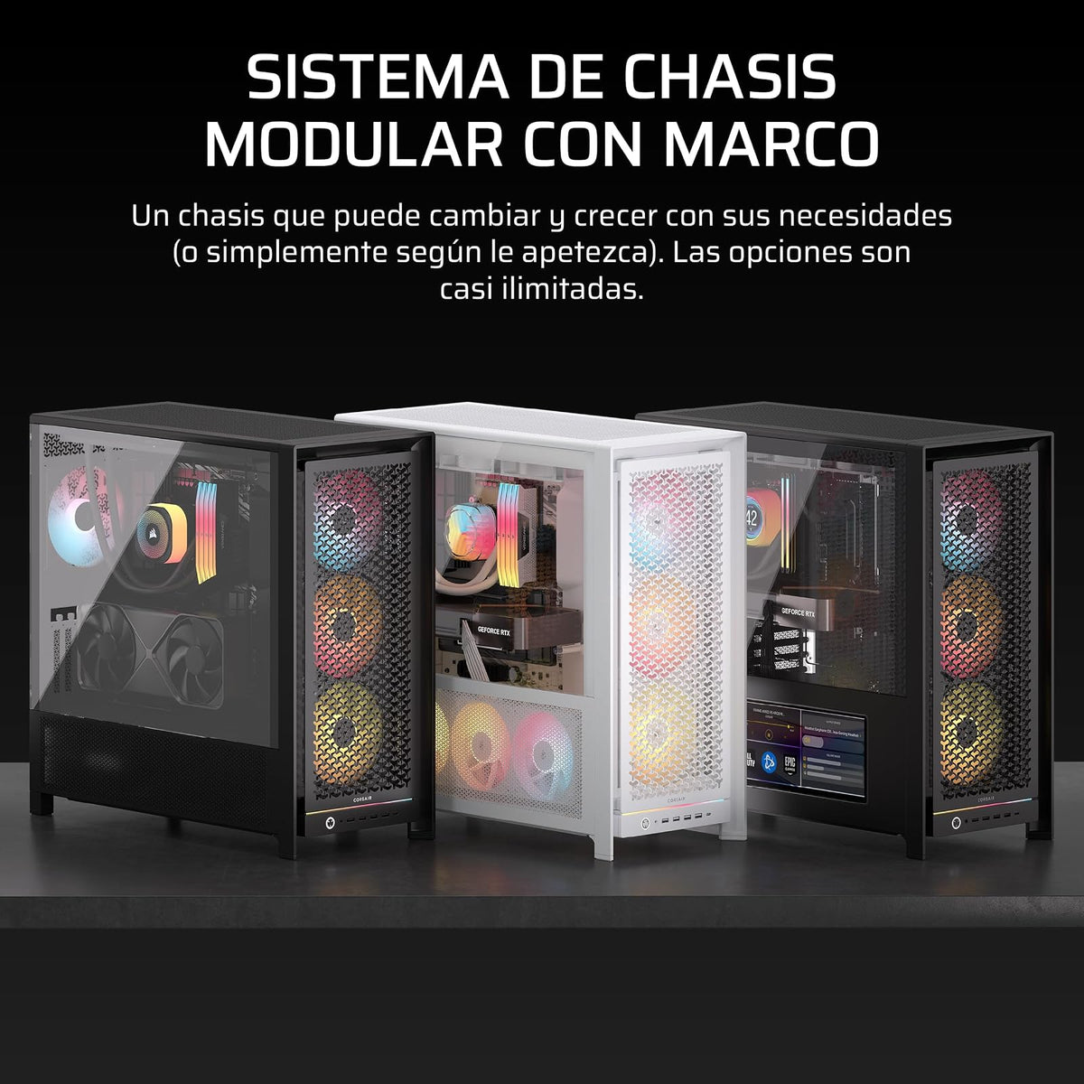 Corsair Frame 5000D RS ARGB Caja Modular Mid-Tower de Gran Flujo de Aire para PC – 4X Ventiladores RS Preinstalados, Sistema de Montaje de Ventiladores InfiniRail – Blanc