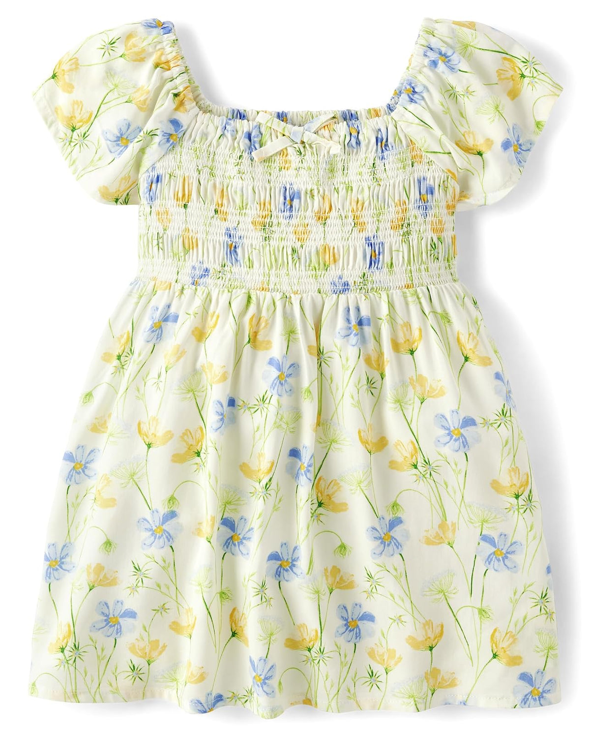 The Children's Place Vestido Elegante de Manga Abombada para Niña, Cuadros Rosa - Manga con voloteo blanca Wildflower - 5 Años