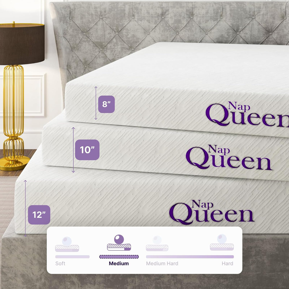 NapQueen - Colchón de Espuma viscoelástica de Gel refrescante de 6 Pulgadas, tamaño Individual, tamaño Individual, tamaño Mediano, para Cama en Caja, Color Blanco