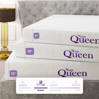 NapQueen - Colchón de Espuma viscoelástica de Gel refrescante de 6 Pulgadas, tamaño Individual, tamaño Individual, tamaño Mediano, para Cama en Caja, Color Blanco