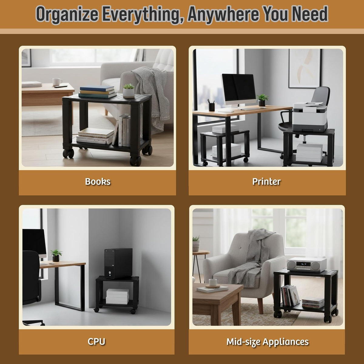 Home-Complete Soporte para Impresora de 2 Niveles para fax, escáner, Impresora, Suministros de Oficina, Compacto y móvil con Ruedas para Almacenamiento portátil