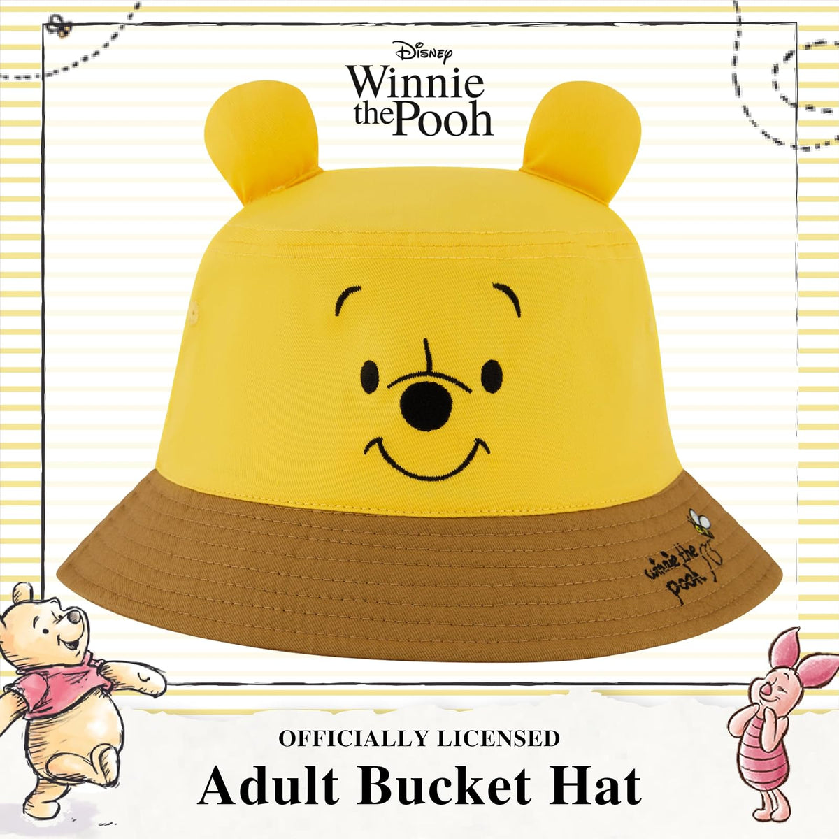 Concept One Sombrero Disney Winnie The Pooh Viaje | Plegable, Orejas de Oso 3D, Talla única, Color Amarillo Miel, Ala ancha, 100% algodón